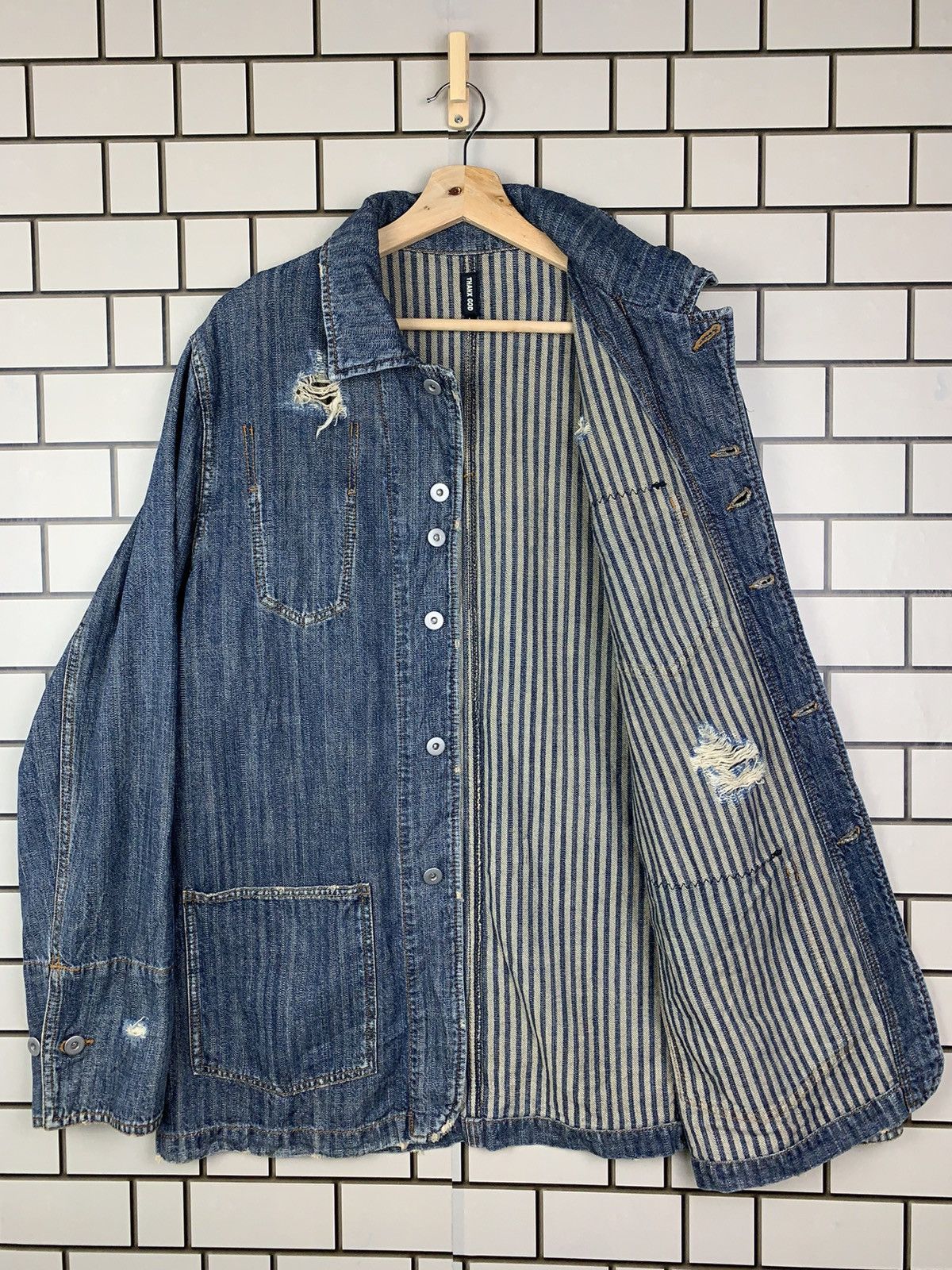 If Six Was Nine × Japanese Brand × Vintage Vintage Japanese Brand Thanx God Distressed Denim Jacket Size US L / EU 52-54 / 3 - 15 Thumbnail