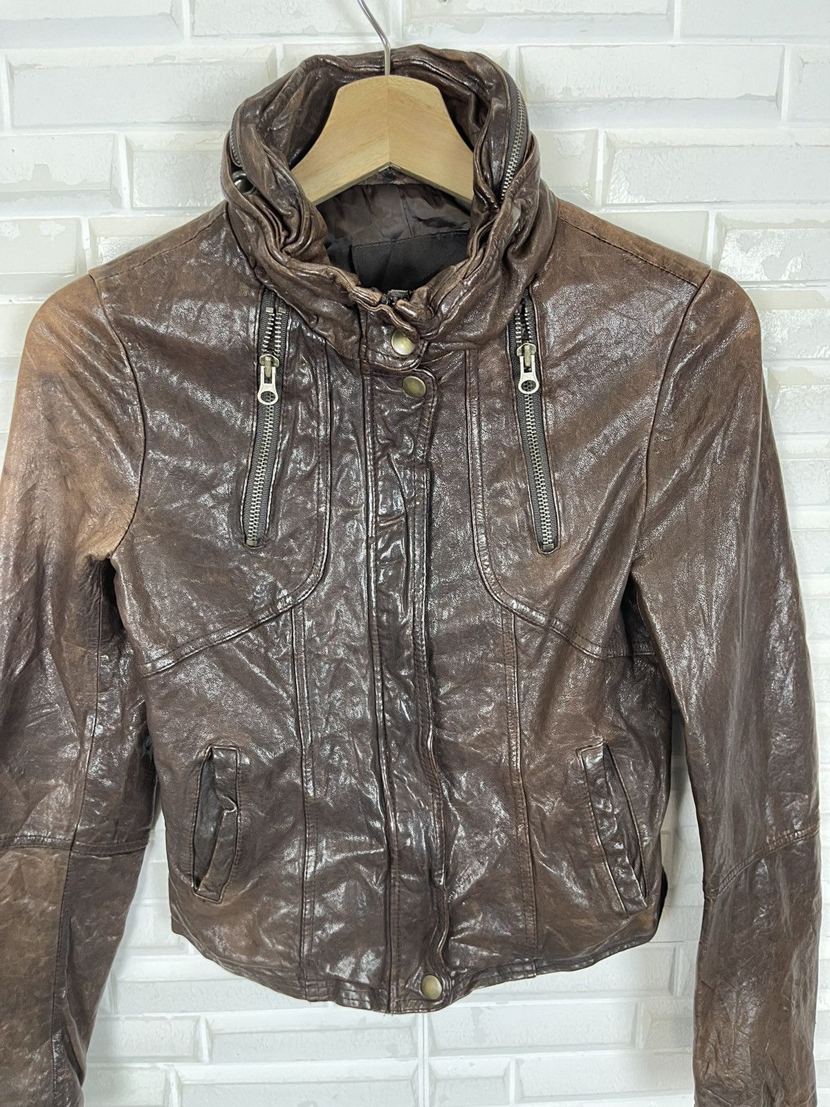 14th Addiction × Japanese Brand CROP LEATHER JACKET INSPIRED 14th ADDICTION LGB STYLE Size US XS / EU 42 / 0 - 3 Thumbnail