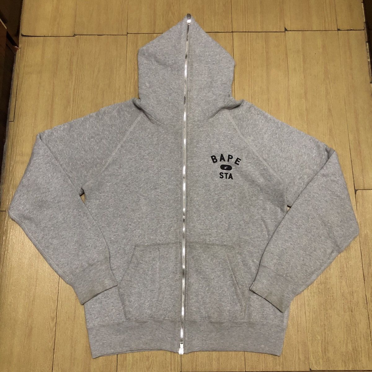 Image of Og Vintage Bape Sta Small Logo Waffle Lined Fullzip Hoodie in Grey, Men's