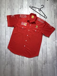 FERRARI F1 VODAFONE SHELL VINTAGE 100% COTTON BLACK PIT POLO SHIRT MEN'S  LARGE!