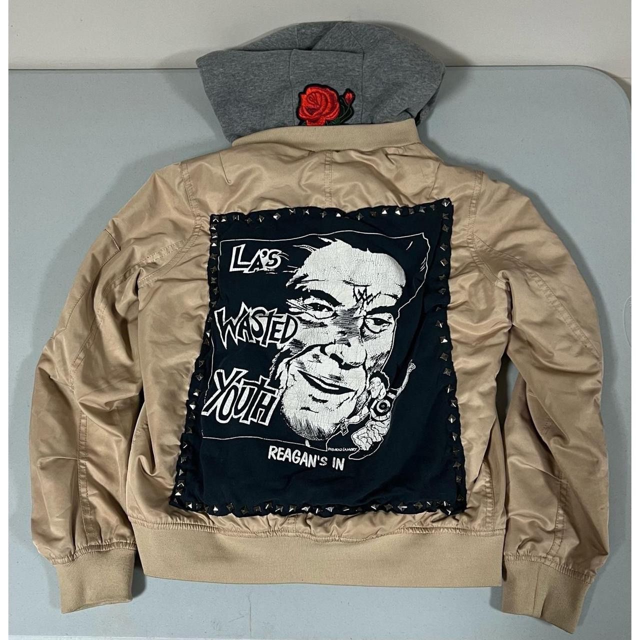 ‘LA’S Wasted Youth’ Punk Patch Studded Bomber Jacket Hoodie