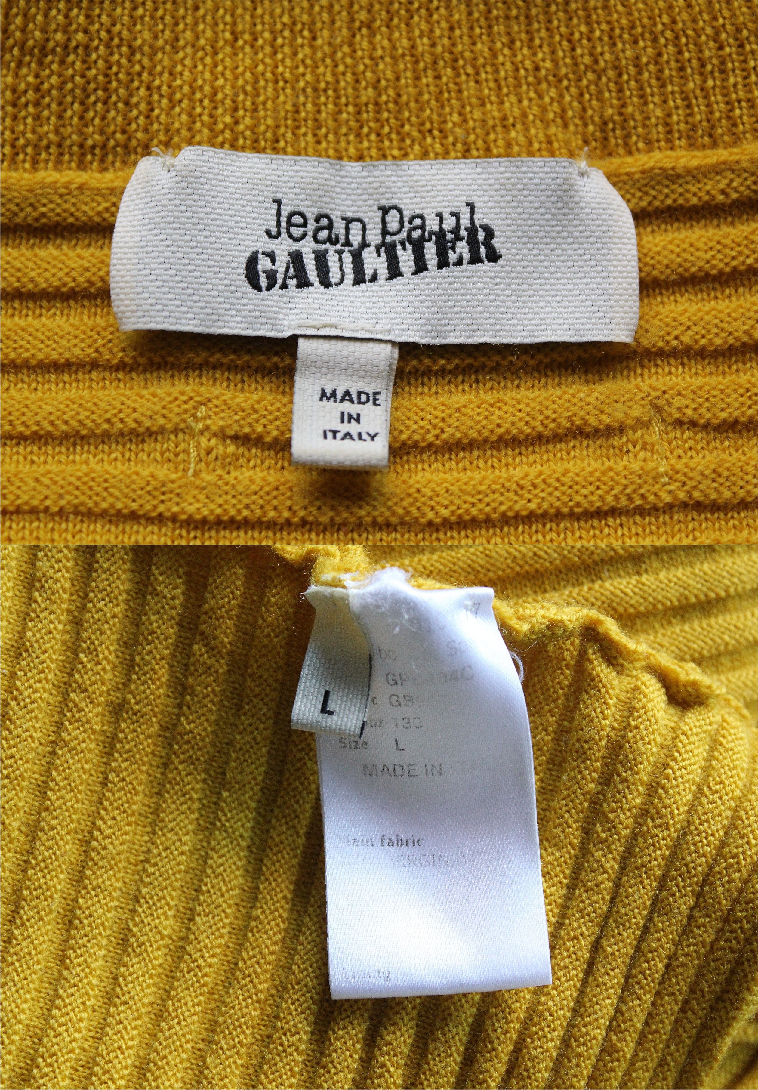 Jean Paul Gaultier Virgin Wool Mustard Wide Drop Shoulders Sweater Size L / US 10 / IT 46 - 10 Thumbnail