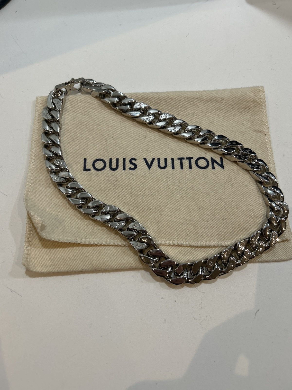 Louis Vuitton Silver Monogram Cuban Chain