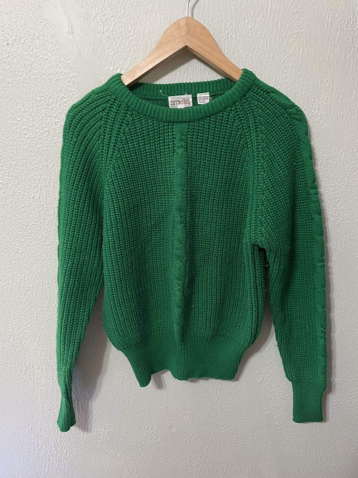 Vintage Vintage Kelly Green Micro Ribbed Cable Knit Sweater Size US S / EU 44-46 / 1 - 1 Thumbnail