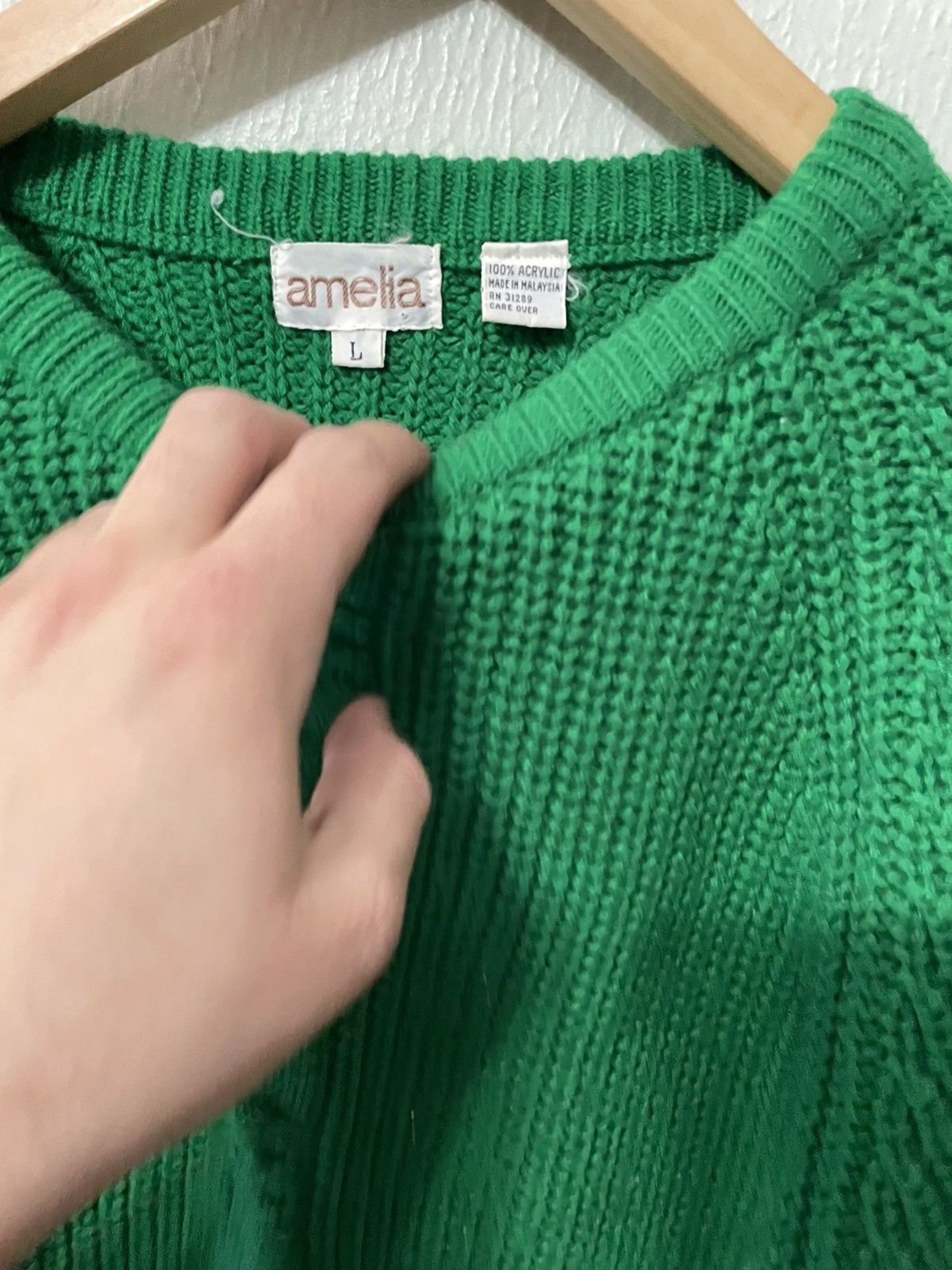 Vintage Vintage Kelly Green Micro Ribbed Cable Knit Sweater Size US S / EU 44-46 / 1 - 2 Thumbnail