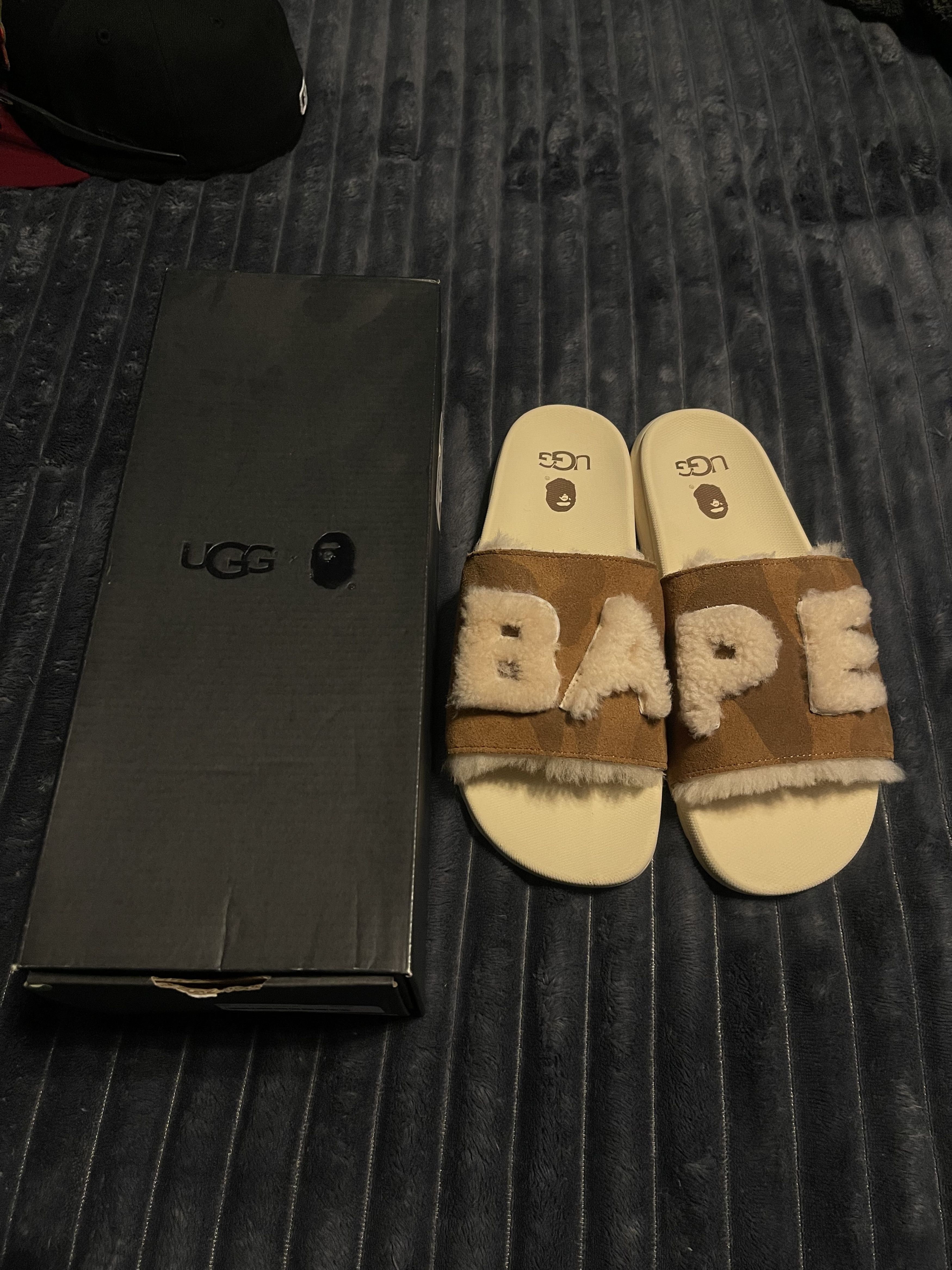 official website BAPE x UGG Xavier Fur logo sandals hubliexpress