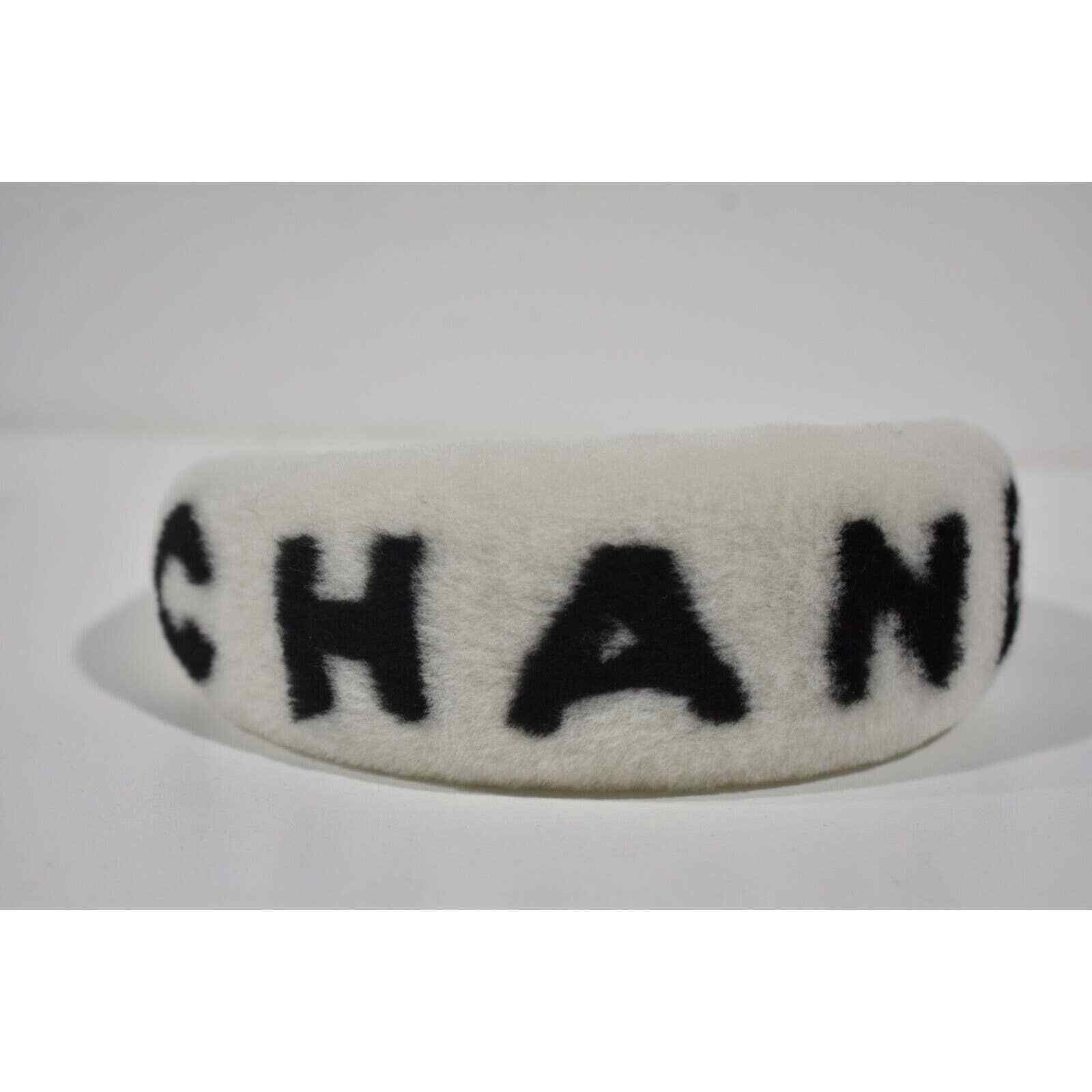 Chanel Chanel 22B White Black Letter Dyed Lamb Shearling Headband