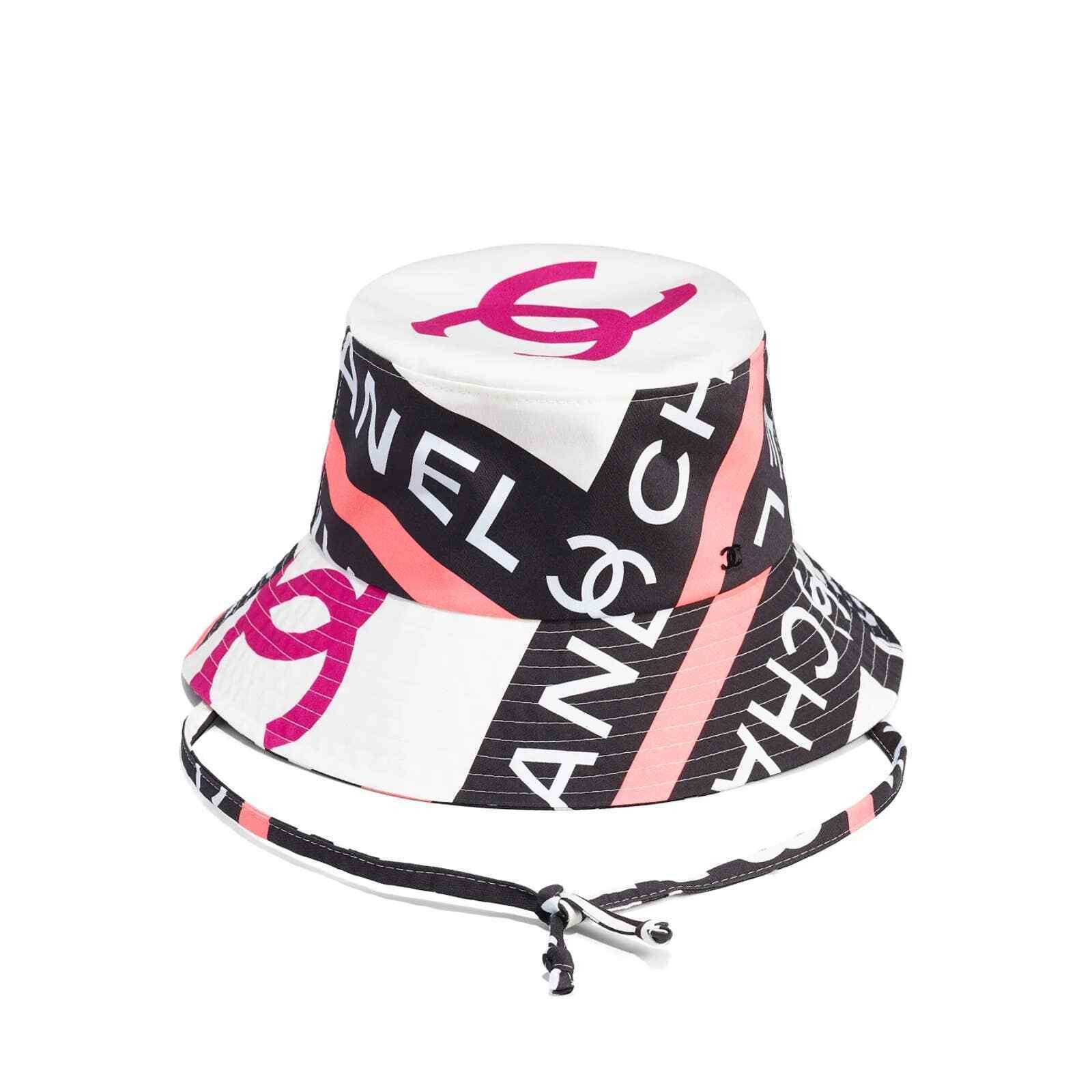 Chanel Chanel 22S Black White Pink Beige Fabric CC Logo Bucket Hat