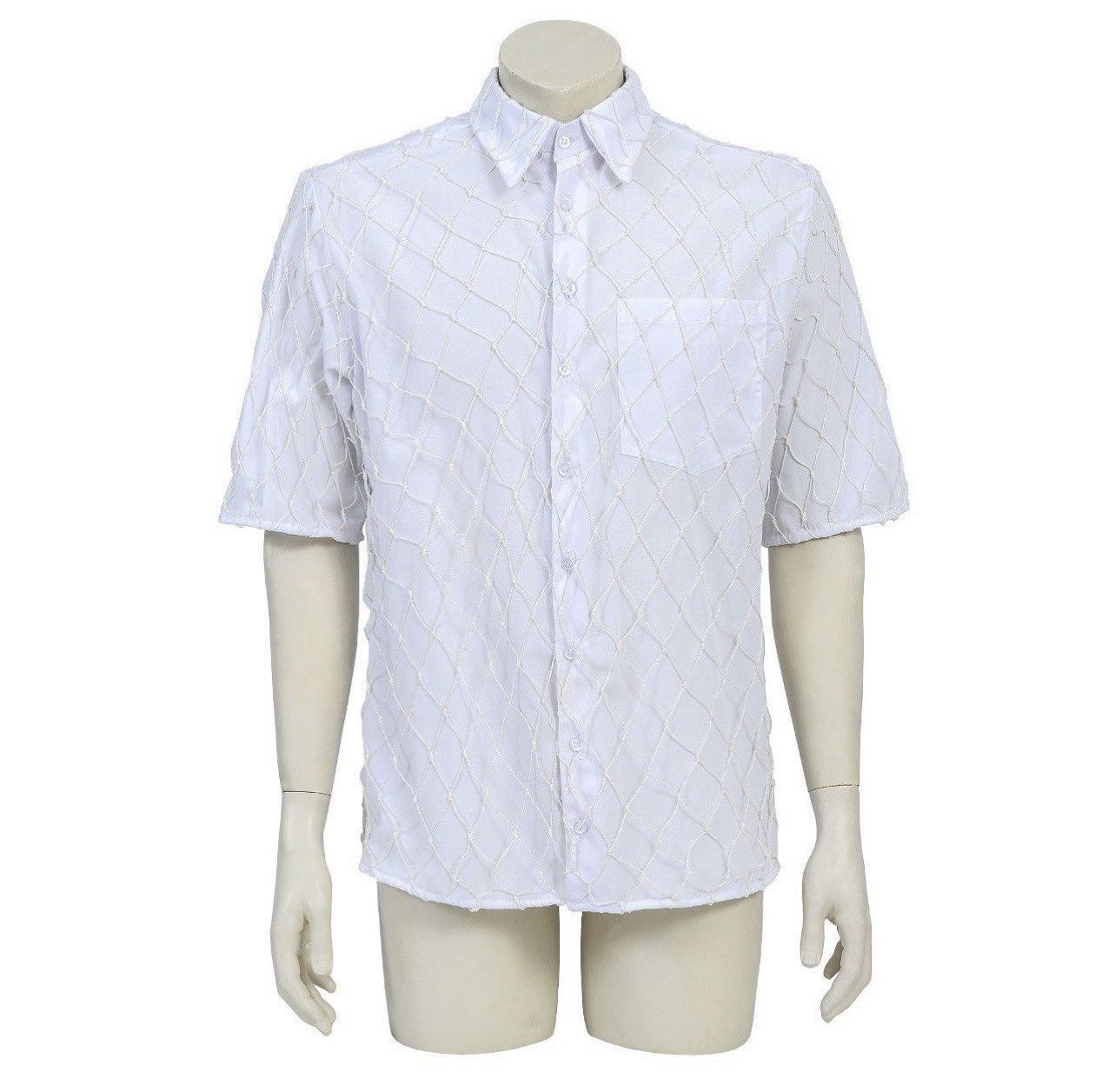 image of 1 Of 1 x Avant Garde Designer Button Up Shirt Net All Over One Of A Kind in White (Size Large)