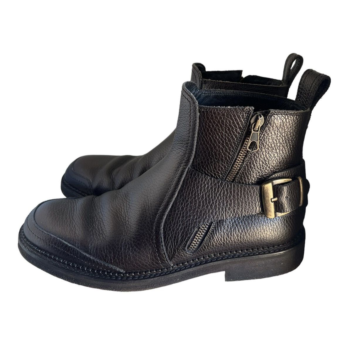 image of Dries Van Noten Side Zip Full Grain Leather Harness Boots in Dark Brown, Men's (Size 8)