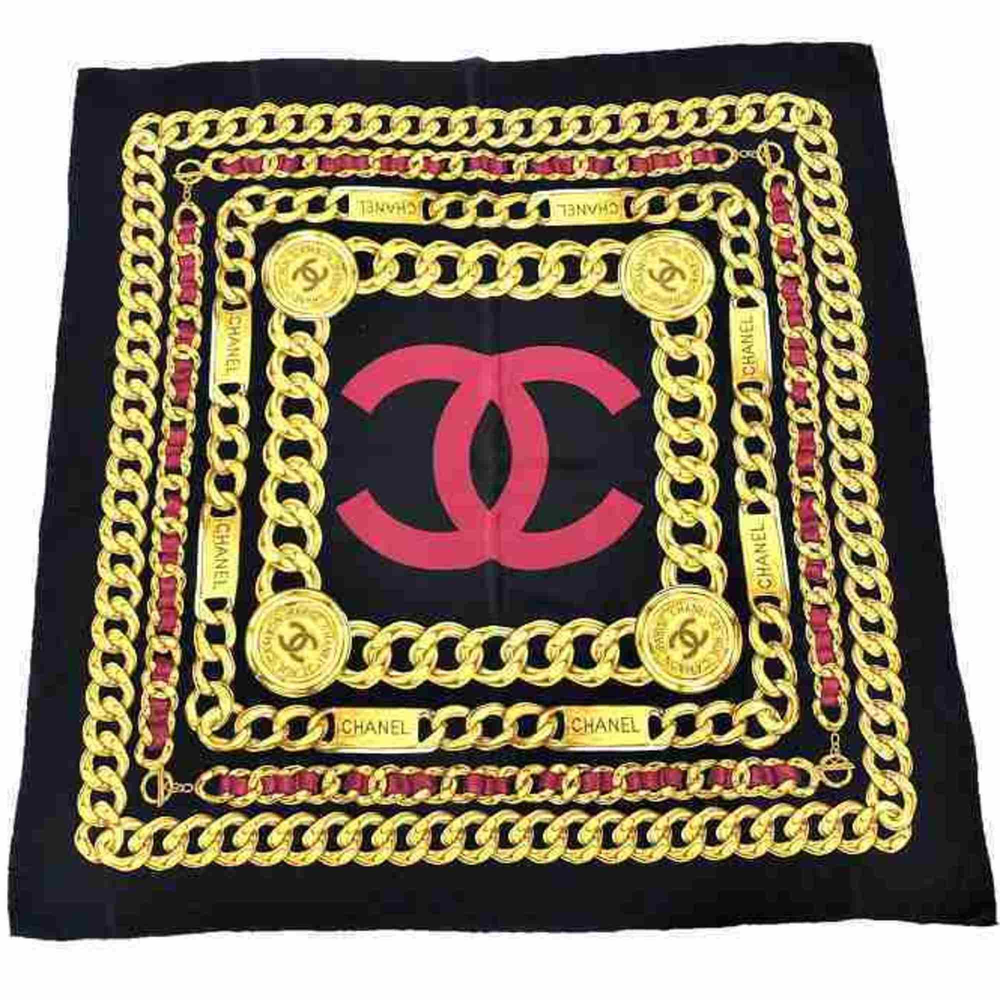 Chanel Chanel scarf muffler here mark chain belt black pink magenta red ...