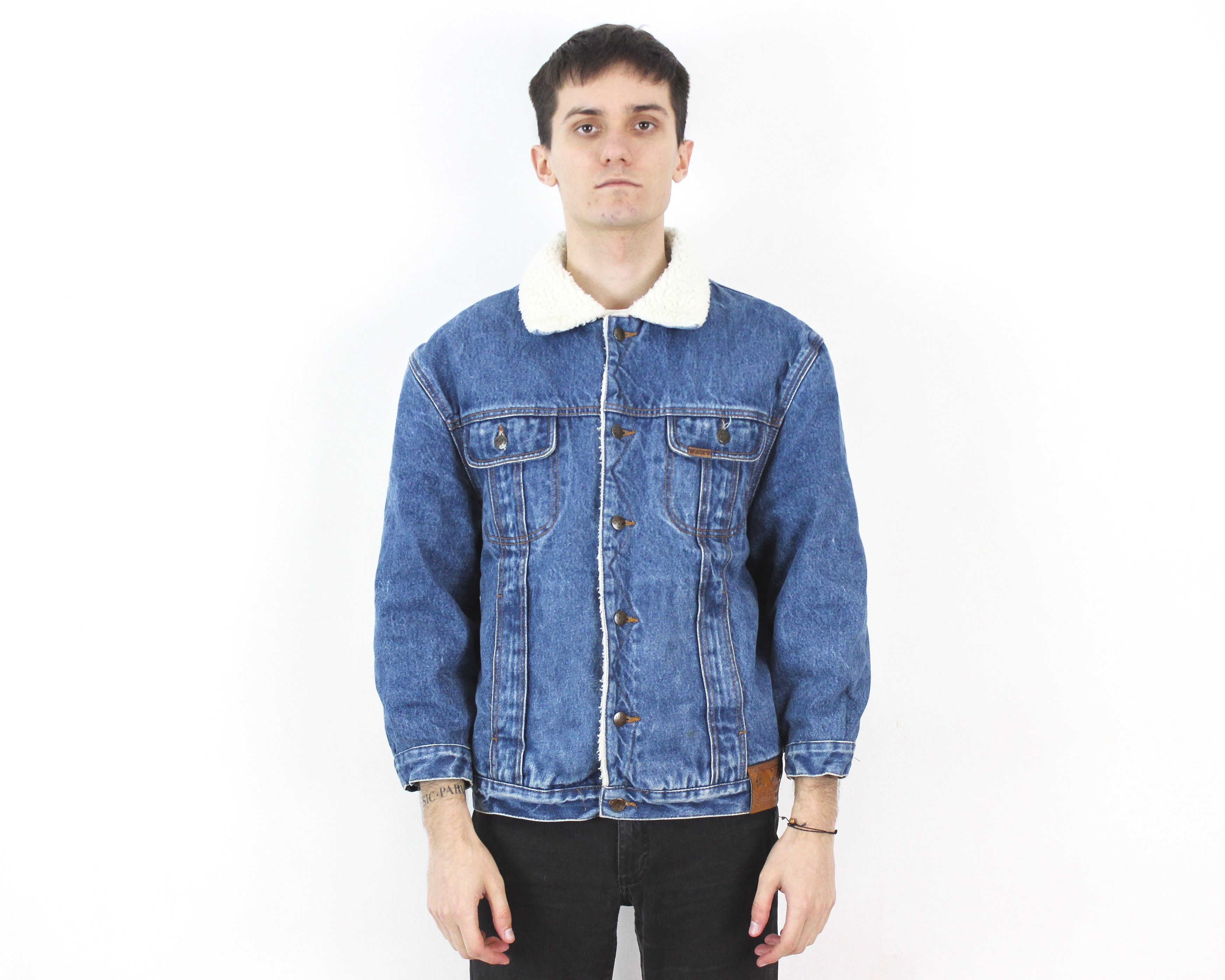 image of Vintage Lois Classic Denim Jacket Jean Fleece Faux Sherpa Lined Jean in Blue, Men's (Size Medium)