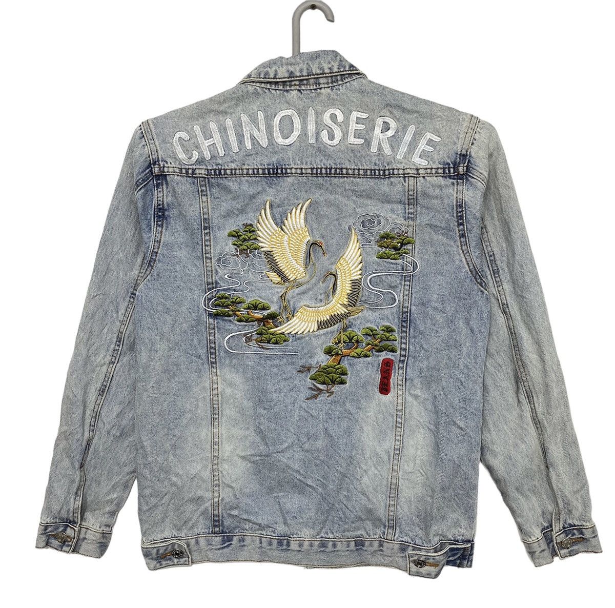 Chinoserie japan denim embroidered phoenix bird sukajan