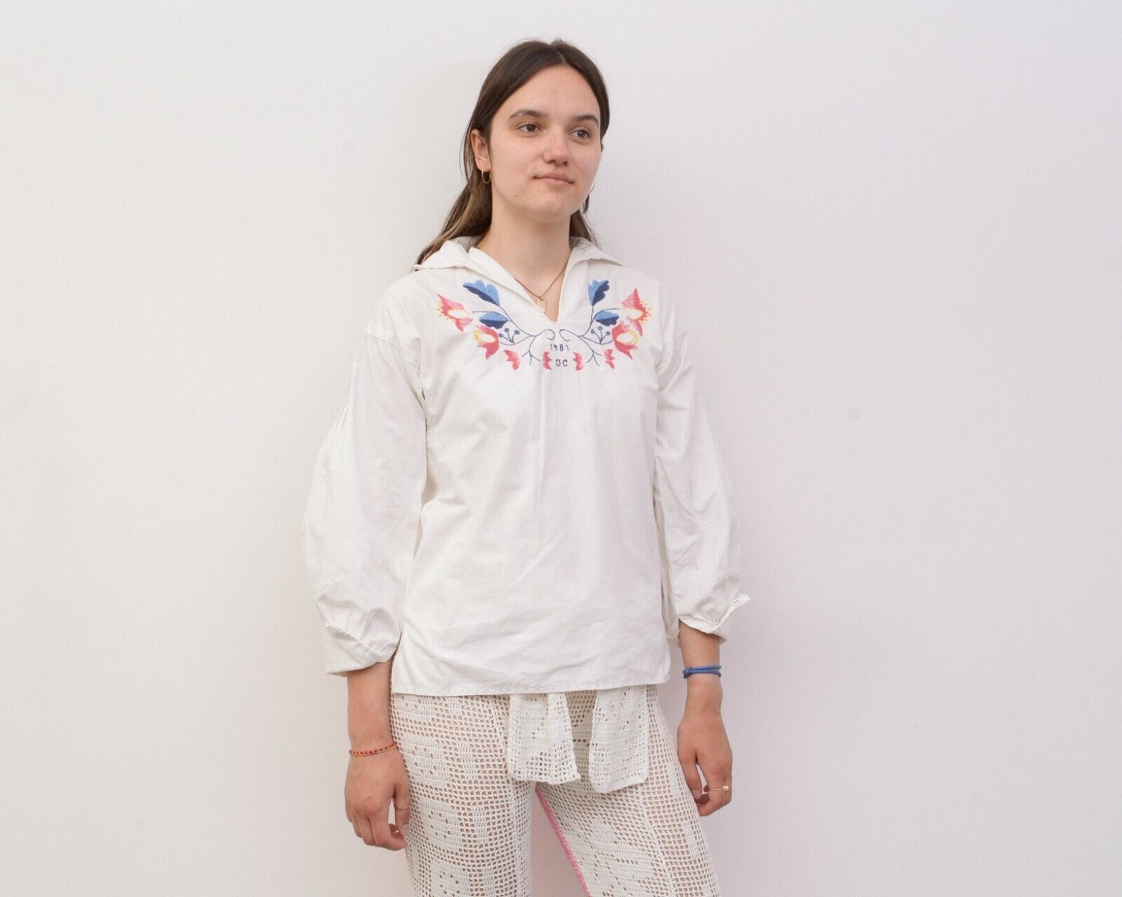Other × Vintage Vintage Floral Embroidering Folk Puff Sleeves Blouse Shirt Size L / US 10 / IT 46 - 2 Thumbnail