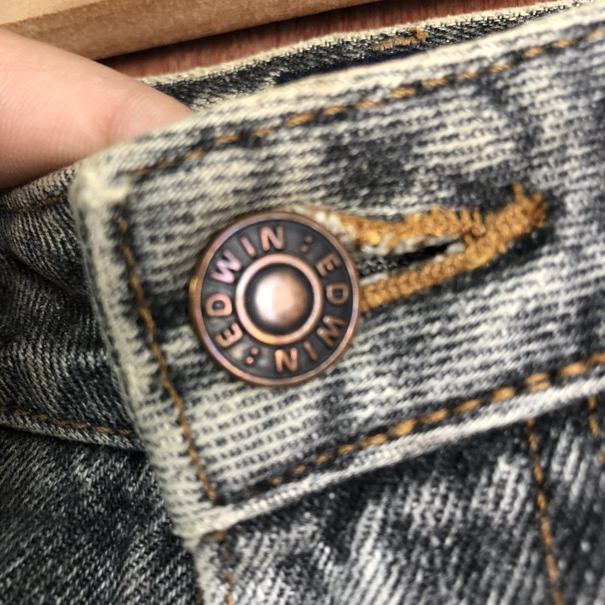 Edwin DLL 503 Edwin Vintage Black distressed Denim PAnts #c278 Size US 33 - 6 Thumbnail