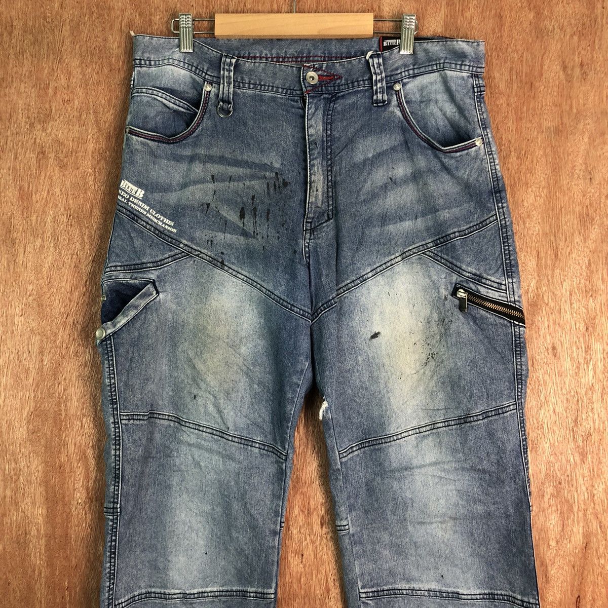 Japanese Brand DL BlueB distressed Denim multipocket Jeans Pants #c290 Size US 35 - 2 Thumbnail