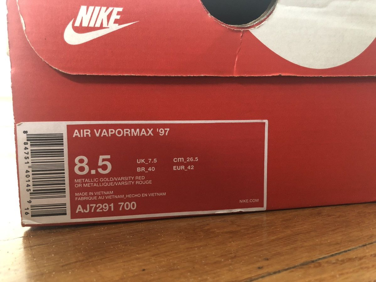 Nike Nike Air VaporMax 97 Metallic Gold Size US 8.5 / EU 41-42 - 9 Thumbnail