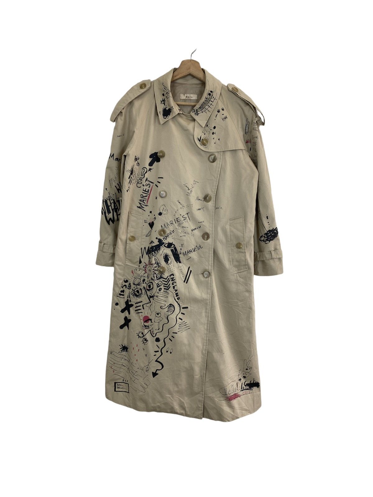 image of Marie England Streetwaer Overprinted Long Coat in Beige, Women's (Size Medium)