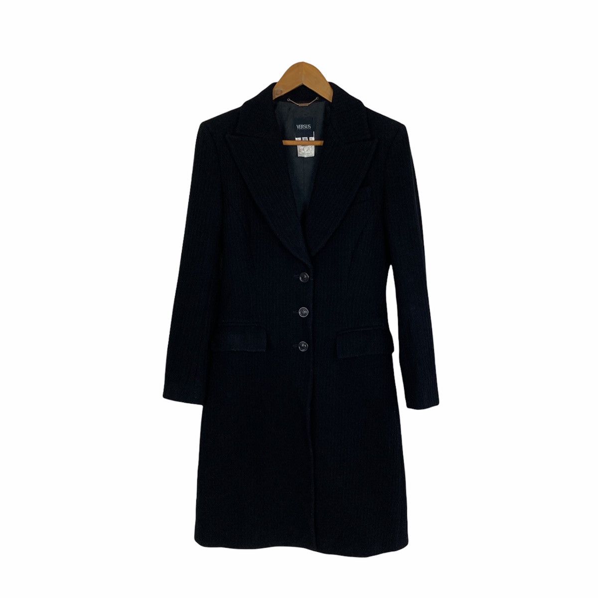 image of Versace Long Heavy Coat in Black, Women's (Size Small)