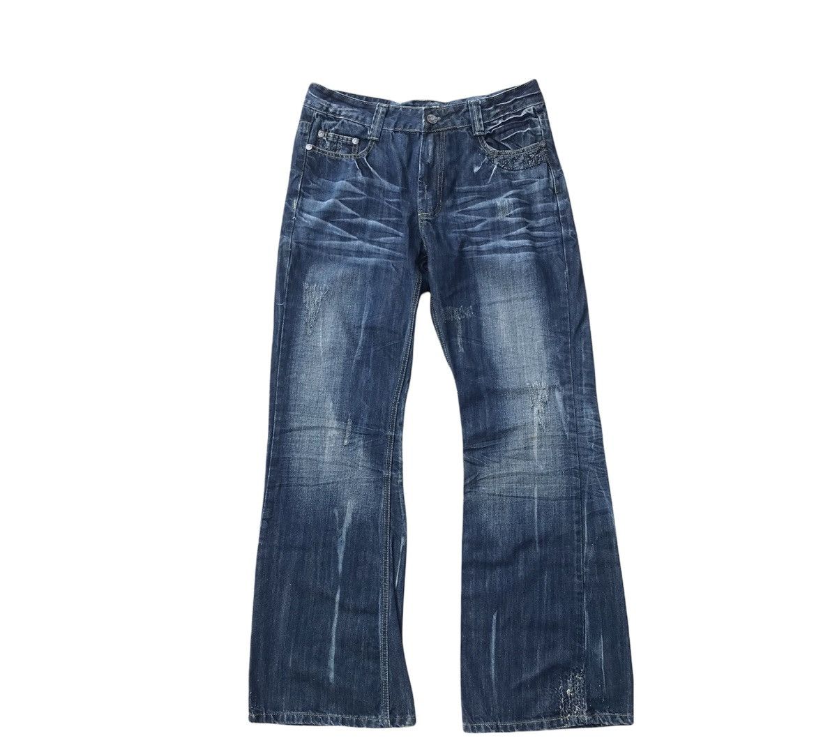 If Six Was Nine Vintage Fine Denim Mending Distressed Denim Flare Jeans Size US 32 / EU 48 - 1 Thumbnail