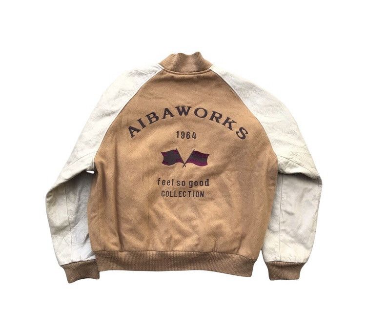 Vintage Vintage 90’s Aiba Work Varsity Leather Sleeve Bomber Jacket Size US M / EU 48-50 / 2 - 1 Thumbnail
