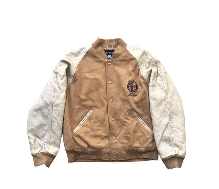 Vintage Vintage 90’s Aiba Work Varsity Leather Sleeve Bomber Jacket Size US M / EU 48-50 / 2 - 2 Thumbnail