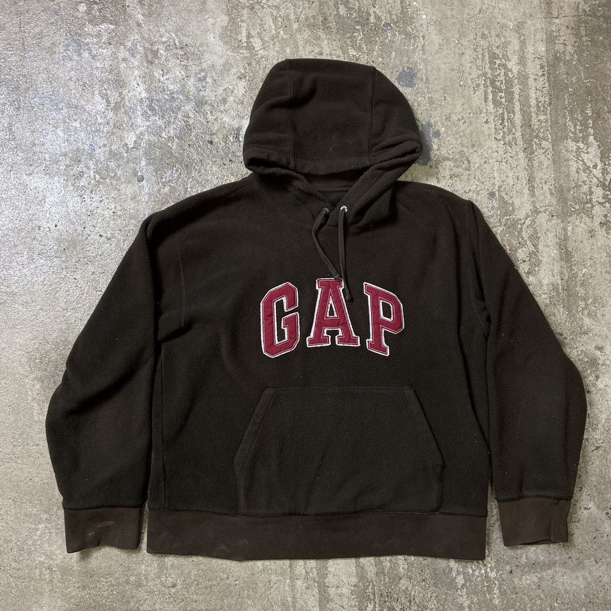 DISTRESSED GAP FLEECE TEDDY SHERPA BROWN HOODIE 2000s