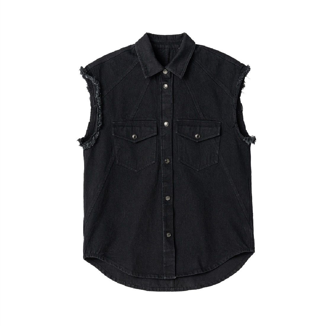 image of Sleeveless Denim Jacket (Raw Cut Shirt) in Black, Men's (Size XL)