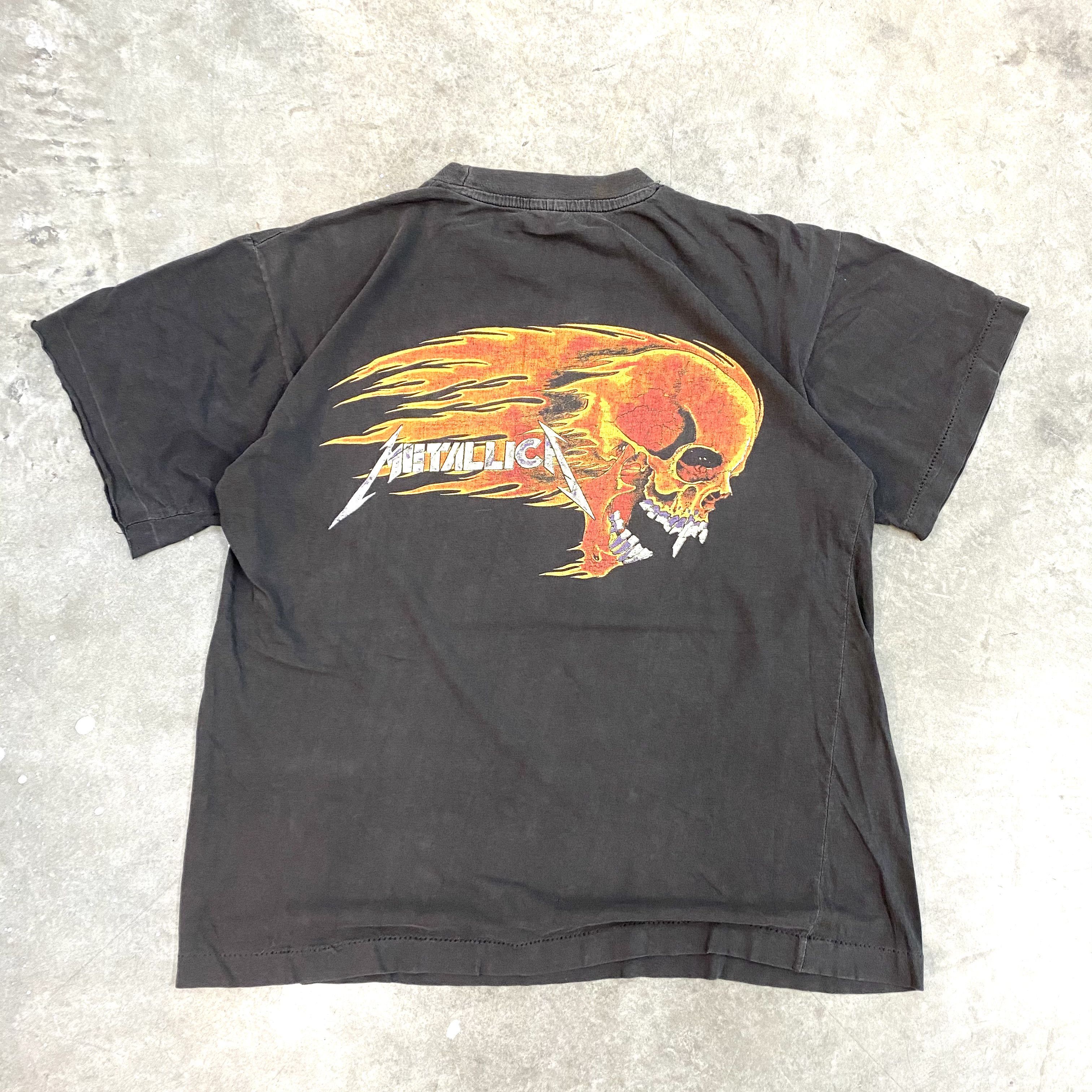 Band Tees × Metallica × Vintage RARE VTG 80s Metallica Pushead Flaming Skull AOP Size US M / EU 48-50 / 2 - 2 Thumbnail
