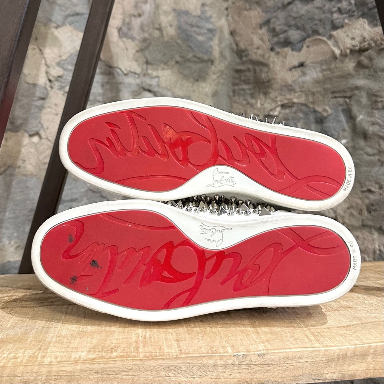 Christian Louboutin Christian Louboutin White Leather Lou Pik Pik High Sneakers Size US 8 / EU 41 - 10 Thumbnail