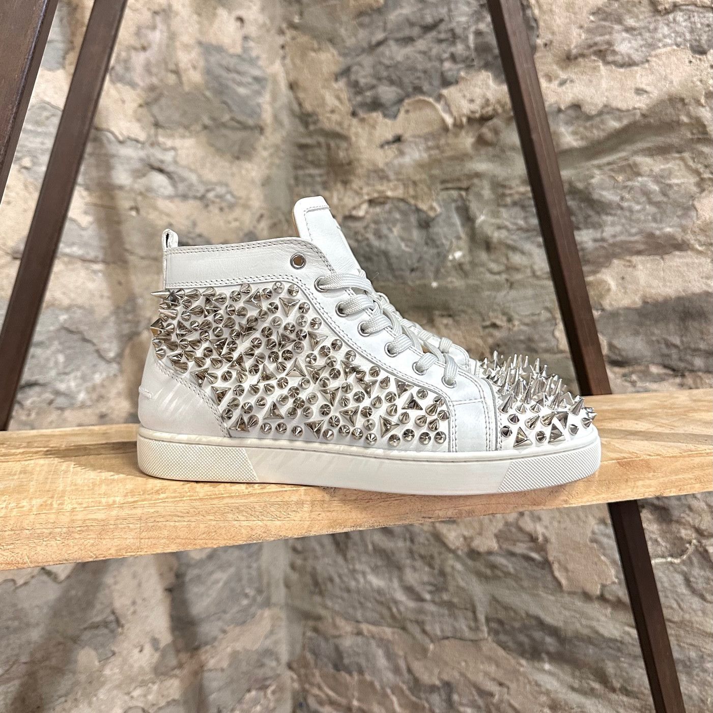Christian Louboutin Christian Louboutin White Leather Lou Pik Pik High Sneakers Size US 8 / EU 41 - 1 Thumbnail