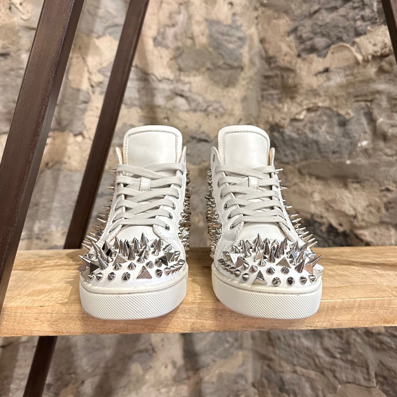Christian Louboutin Christian Louboutin White Leather Lou Pik Pik High Sneakers Size US 8 / EU 41 - 3 Thumbnail