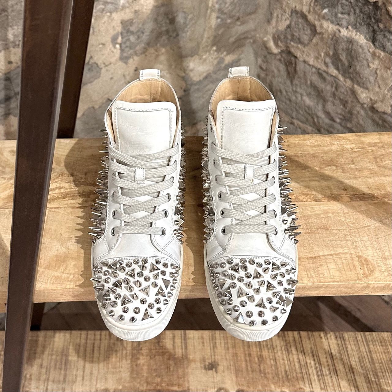 Christian Louboutin Christian Louboutin White Leather Lou Pik Pik High Sneakers Size US 8 / EU 41 - 2 Thumbnail