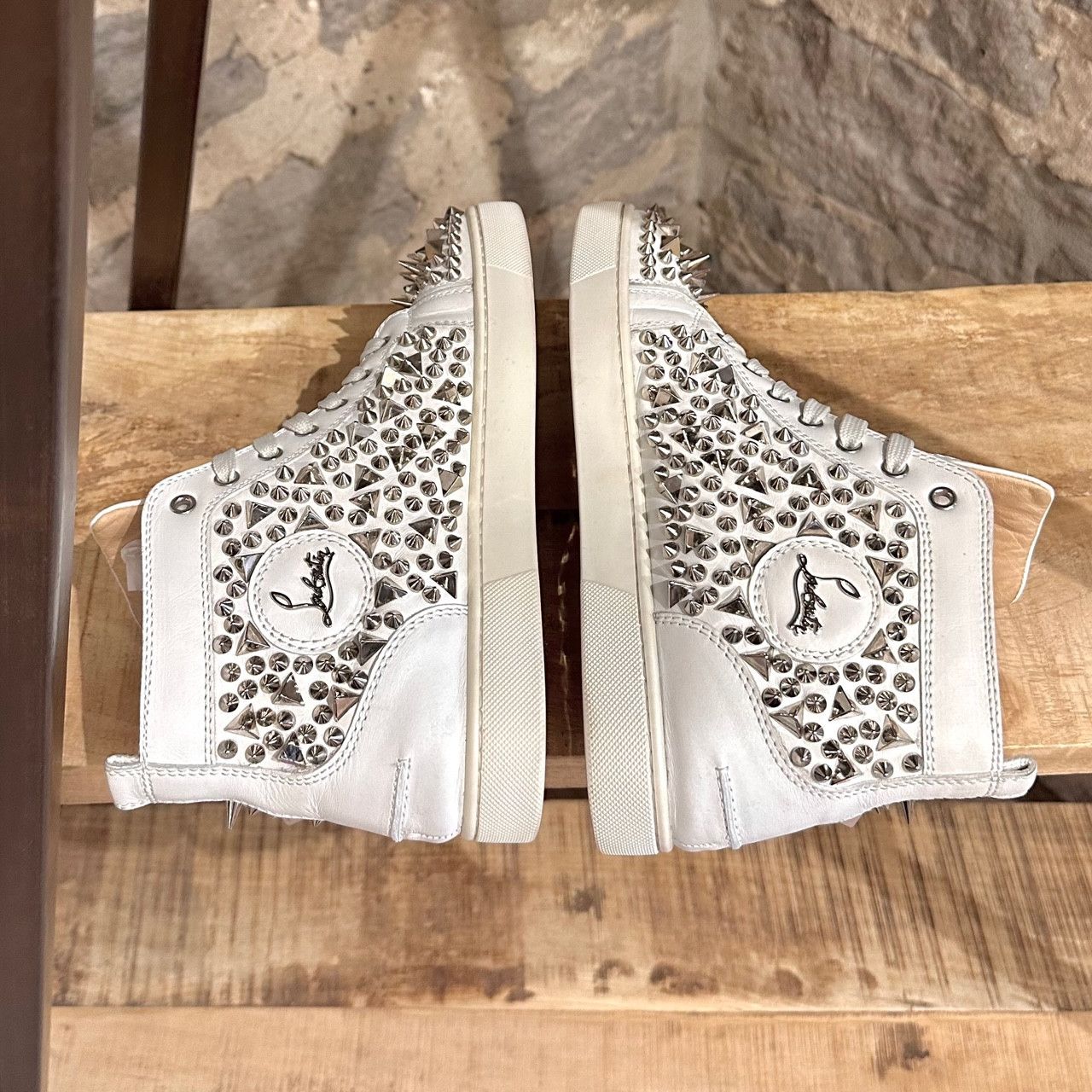 Christian Louboutin Christian Louboutin White Leather Lou Pik Pik High Sneakers Size US 8 / EU 41 - 8 Thumbnail
