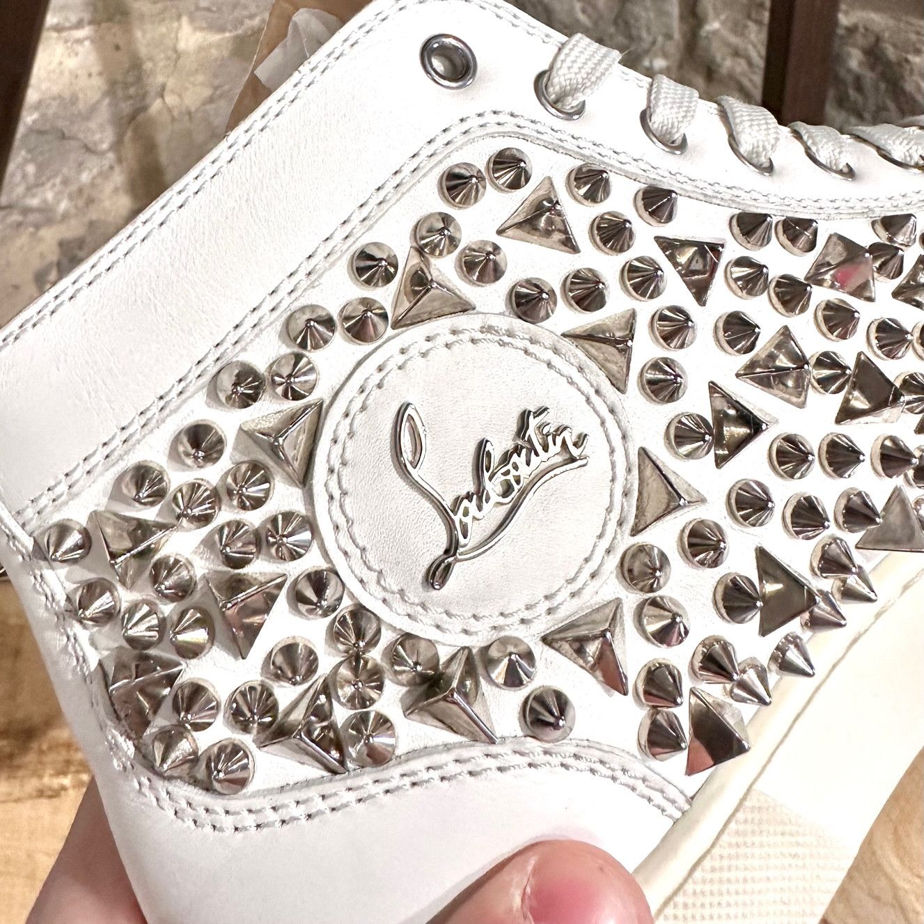 Christian Louboutin Christian Louboutin White Leather Lou Pik Pik High Sneakers Size US 8 / EU 41 - 9 Thumbnail