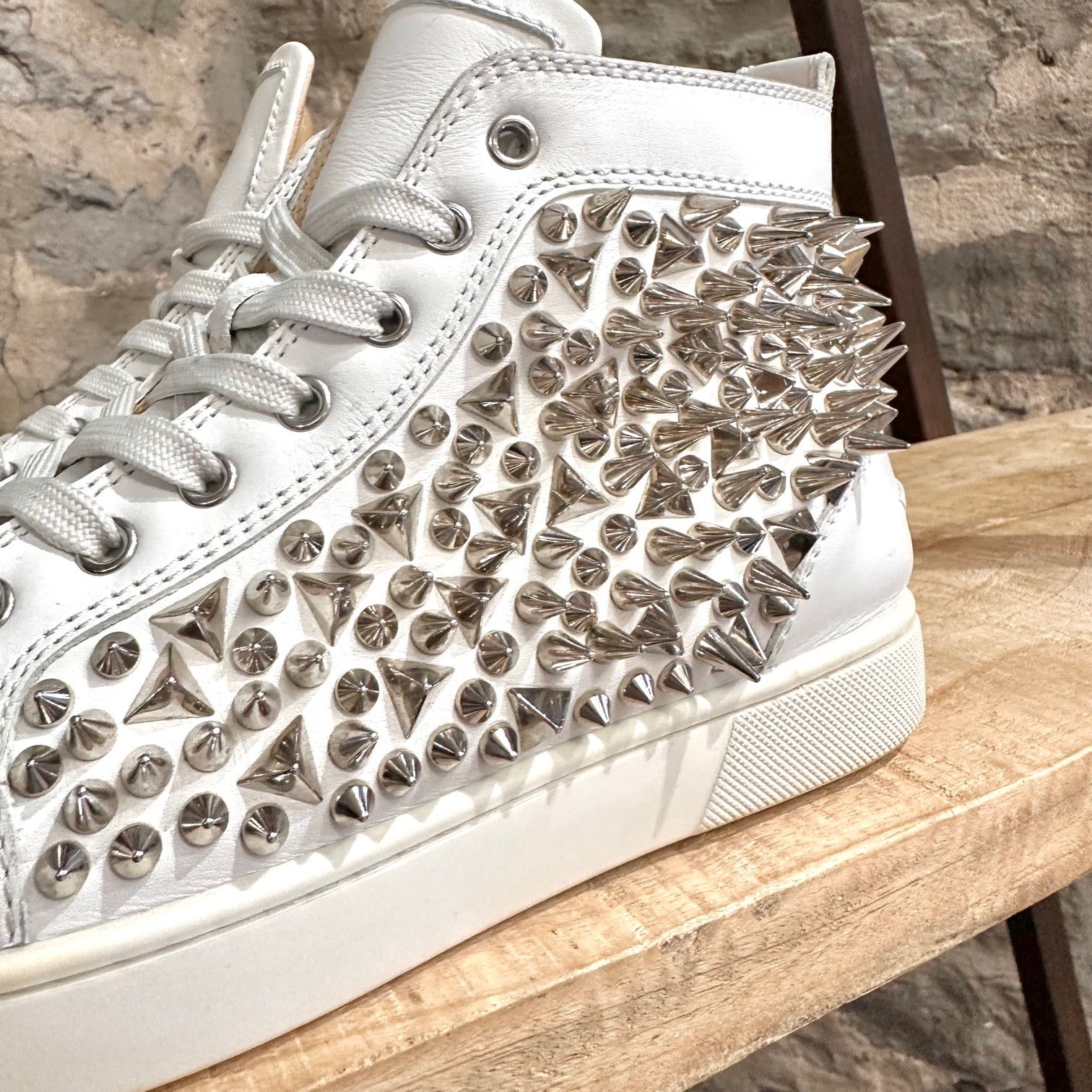 Christian Louboutin Christian Louboutin White Leather Lou Pik Pik High Sneakers Size US 8 / EU 41 - 7 Thumbnail