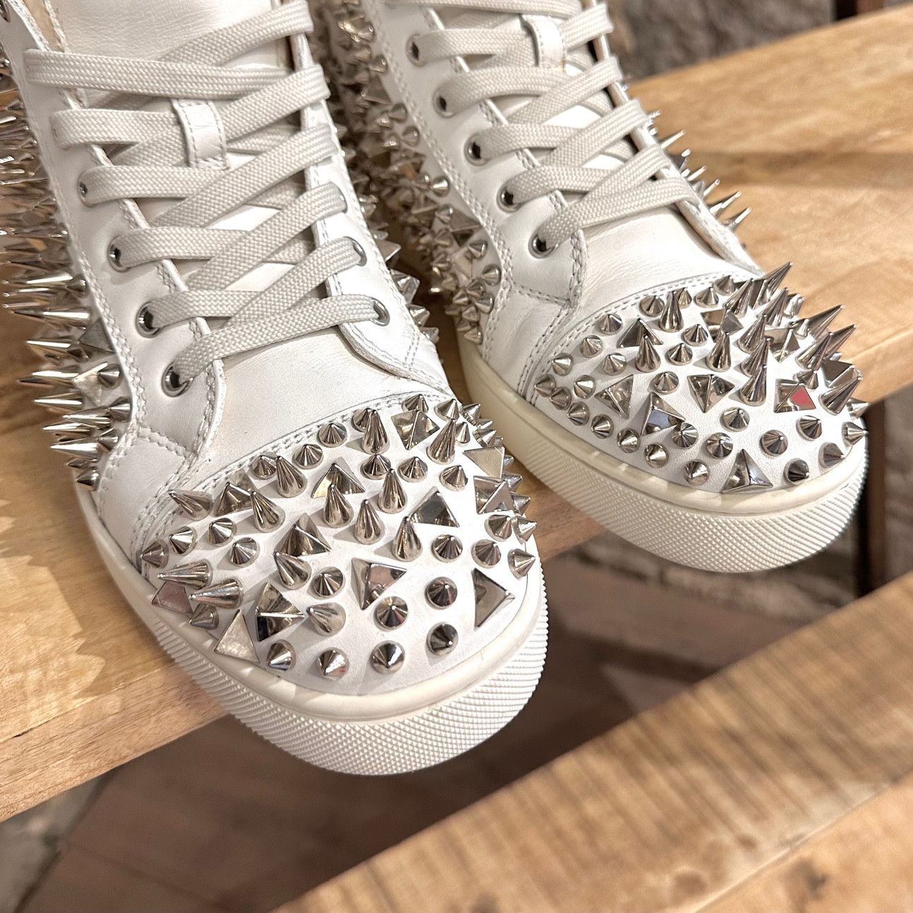 Christian Louboutin Christian Louboutin White Leather Lou Pik Pik High Sneakers Size US 8 / EU 41 - 4 Thumbnail