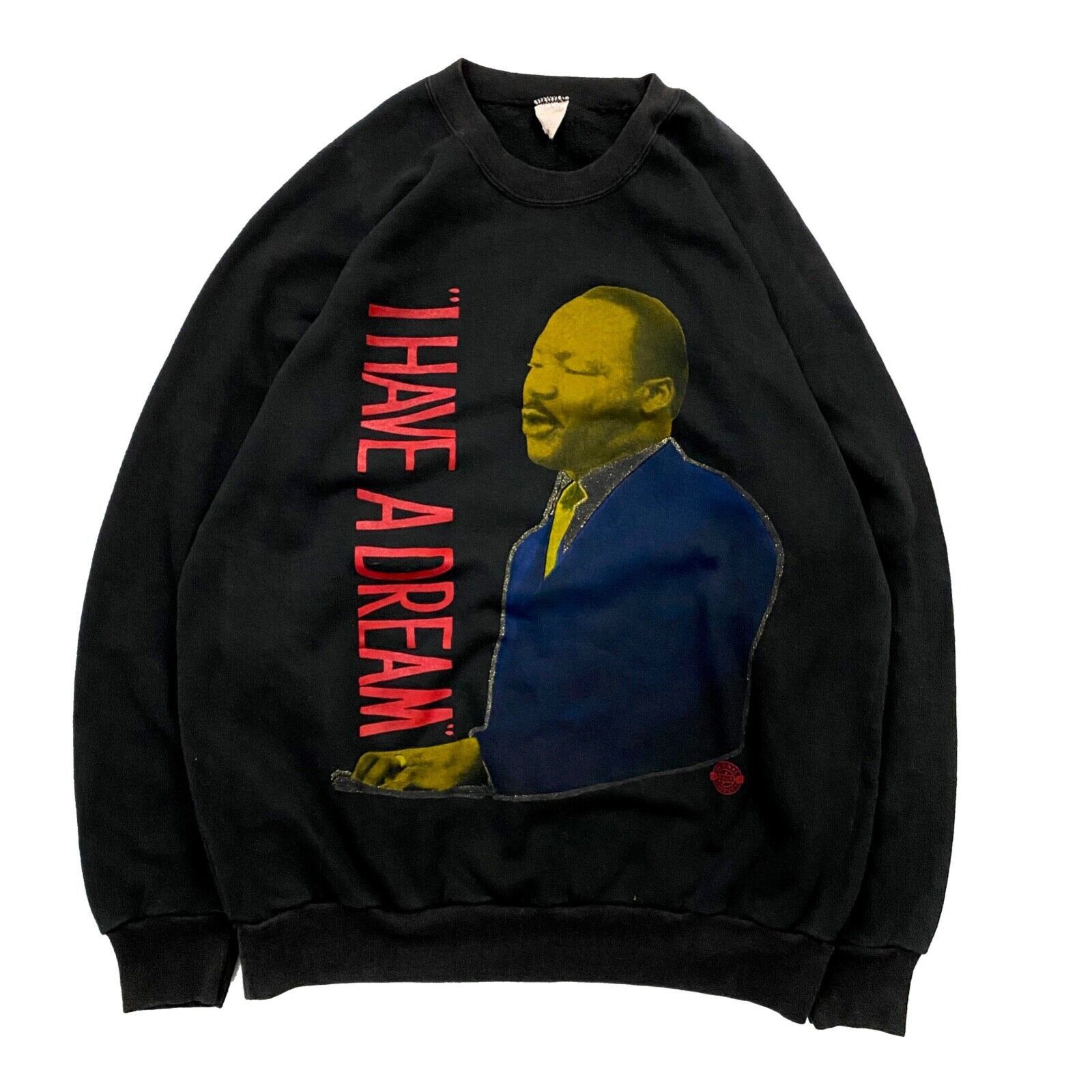 image of Made In USA x Rap Tees VTG Mlk 'i Have A Dream' Speech Sweatshirt Graphic Portrait in Black (Size X