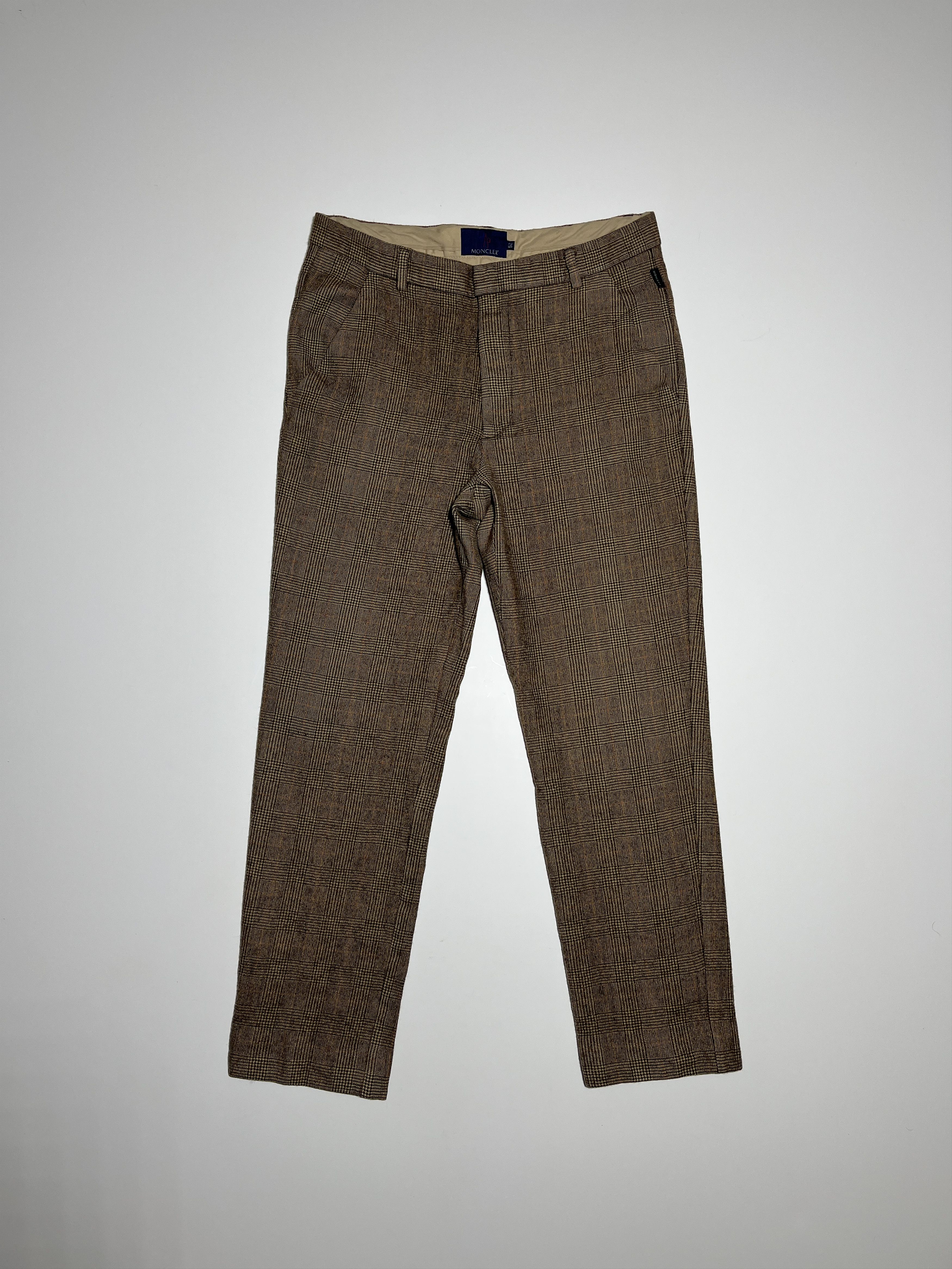 image of Moncler Vintage 90's Brown Plaid Wool Trousers Pants Size 34, Men's