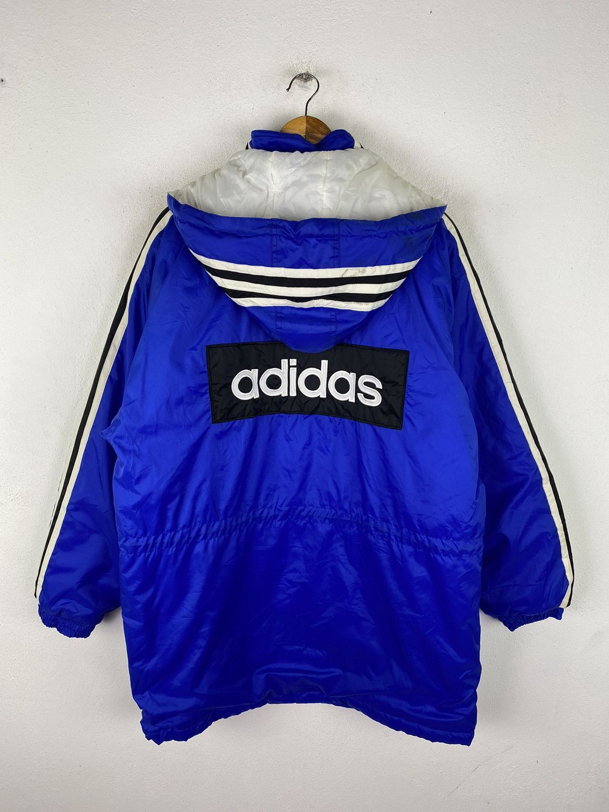 Vintage Adidas Hooded Winter Jacket - Bold Blue Sportswear