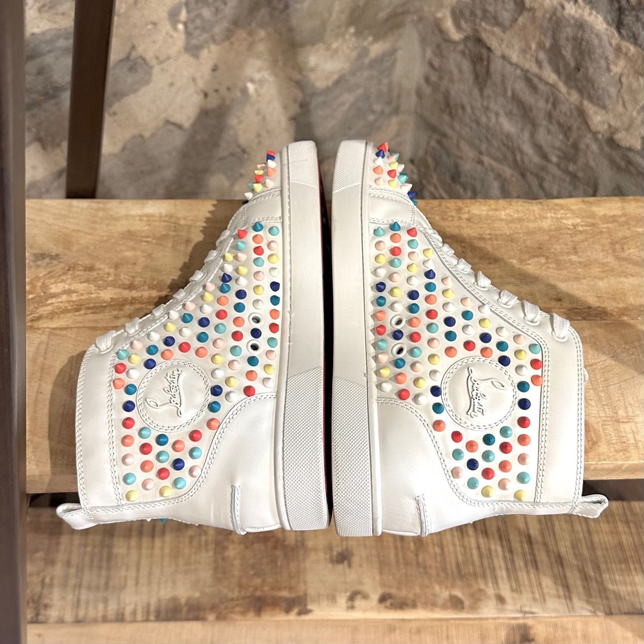 Christian Louboutin Christian Louboutin White Leather Louis Gomme Spike Sneakers Size US 8 / EU 41 - 7 Thumbnail