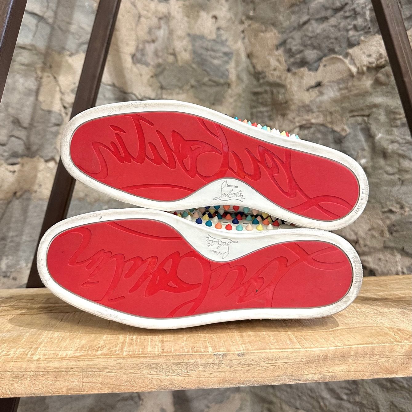 Christian Louboutin Christian Louboutin White Leather Louis Gomme Spike Sneakers Size US 8 / EU 41 - 9 Thumbnail