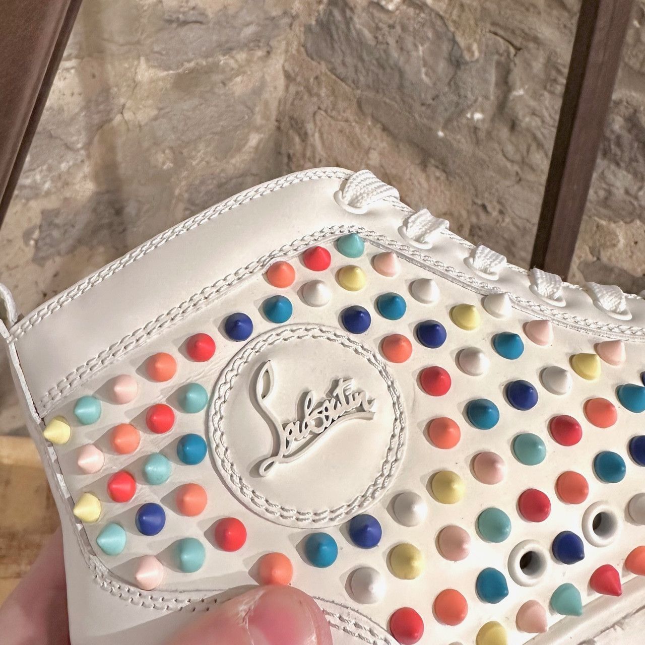 Christian Louboutin Christian Louboutin White Leather Louis Gomme Spike Sneakers Size US 8 / EU 41 - 8 Thumbnail