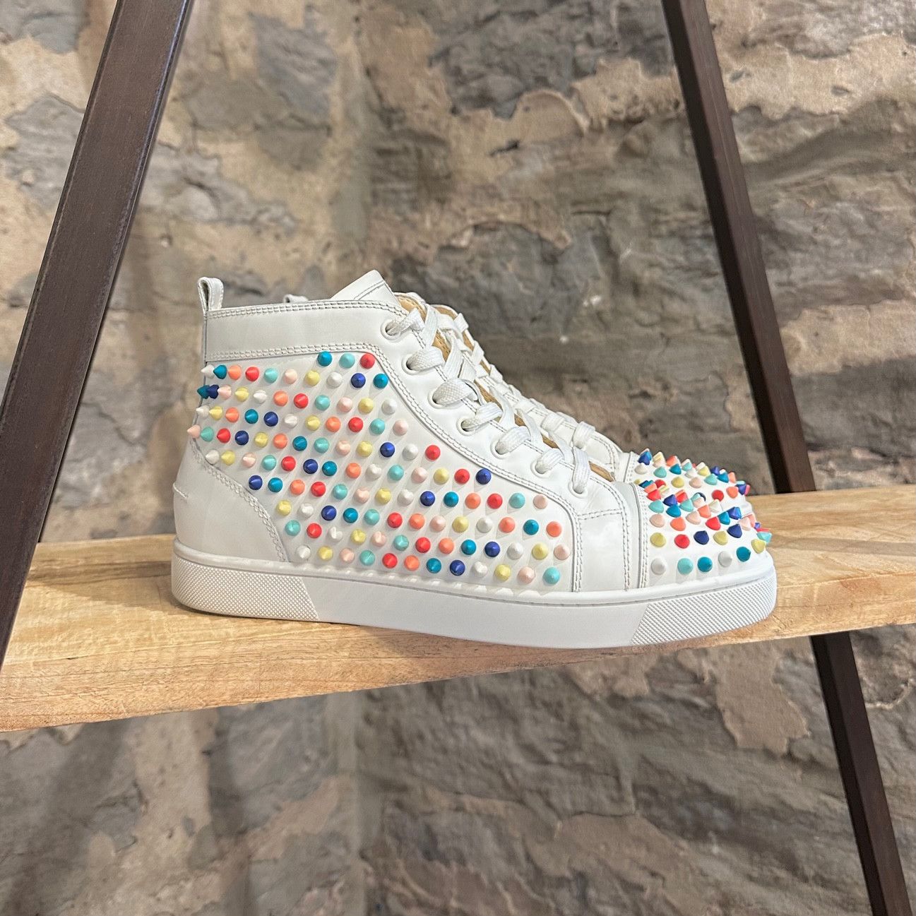Christian Louboutin Christian Louboutin White Leather Louis Gomme Spike Sneakers Size US 8 / EU 41 - 1 Thumbnail