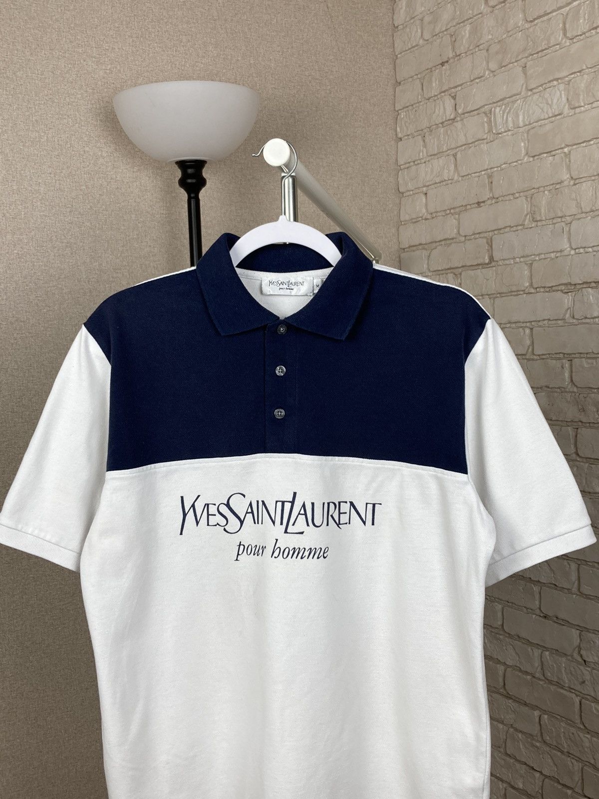 Vintage × Yves Saint Laurent Vintage Yves Saint Laurent big logo blue polo shirt Size US M / EU 48-50 / 2 - 2 Thumbnail