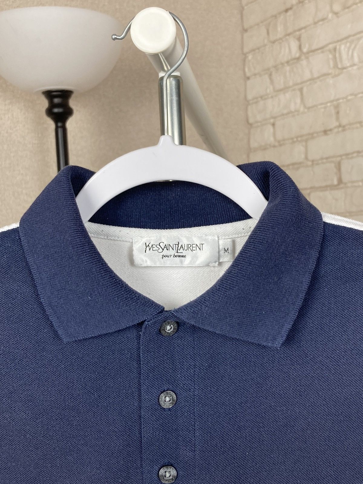 Vintage × Yves Saint Laurent Vintage Yves Saint Laurent big logo blue polo shirt Size US M / EU 48-50 / 2 - 6 Thumbnail