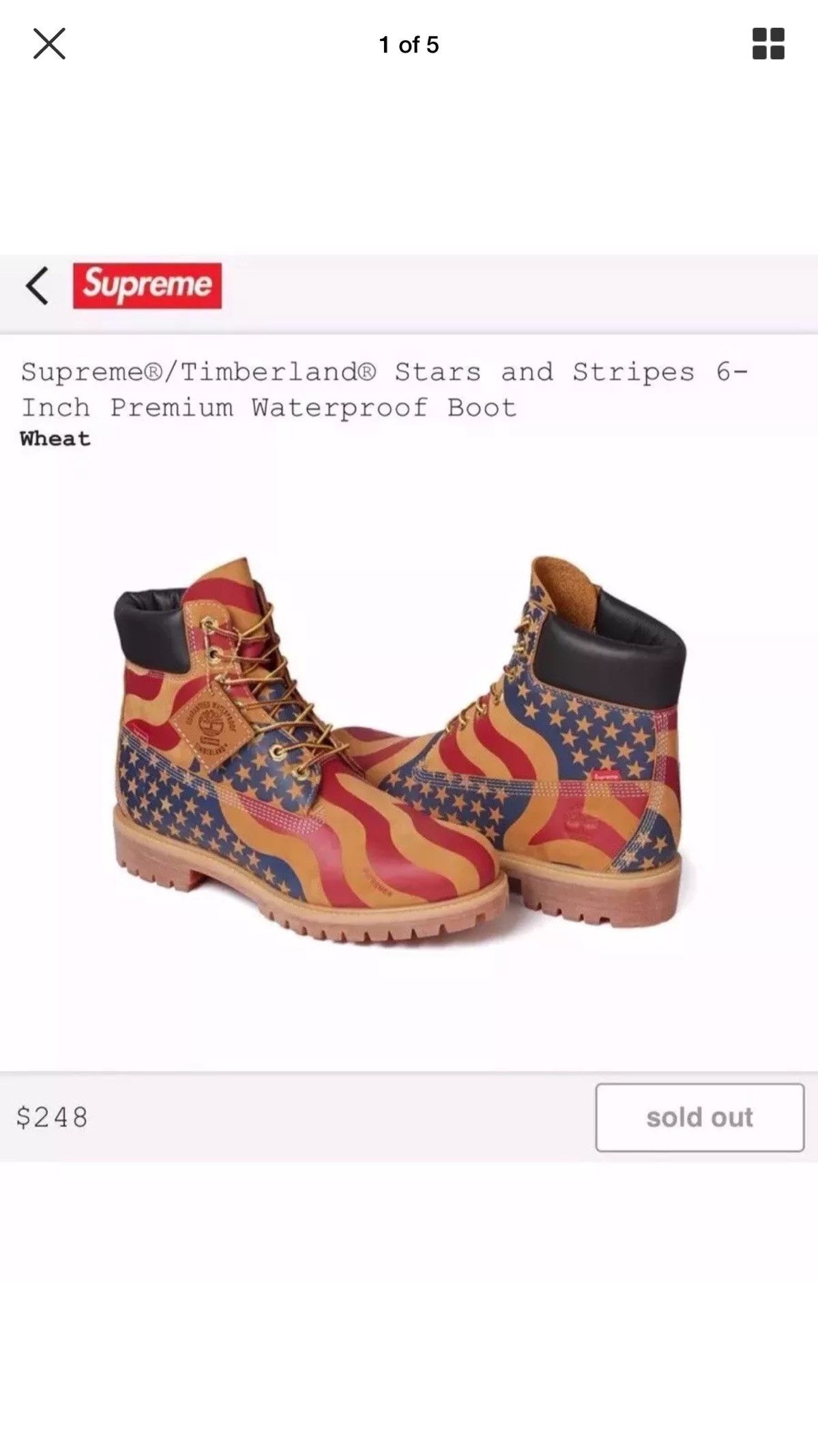 Timberland 6 boot supreme stars e amp; stripes clearance wheat