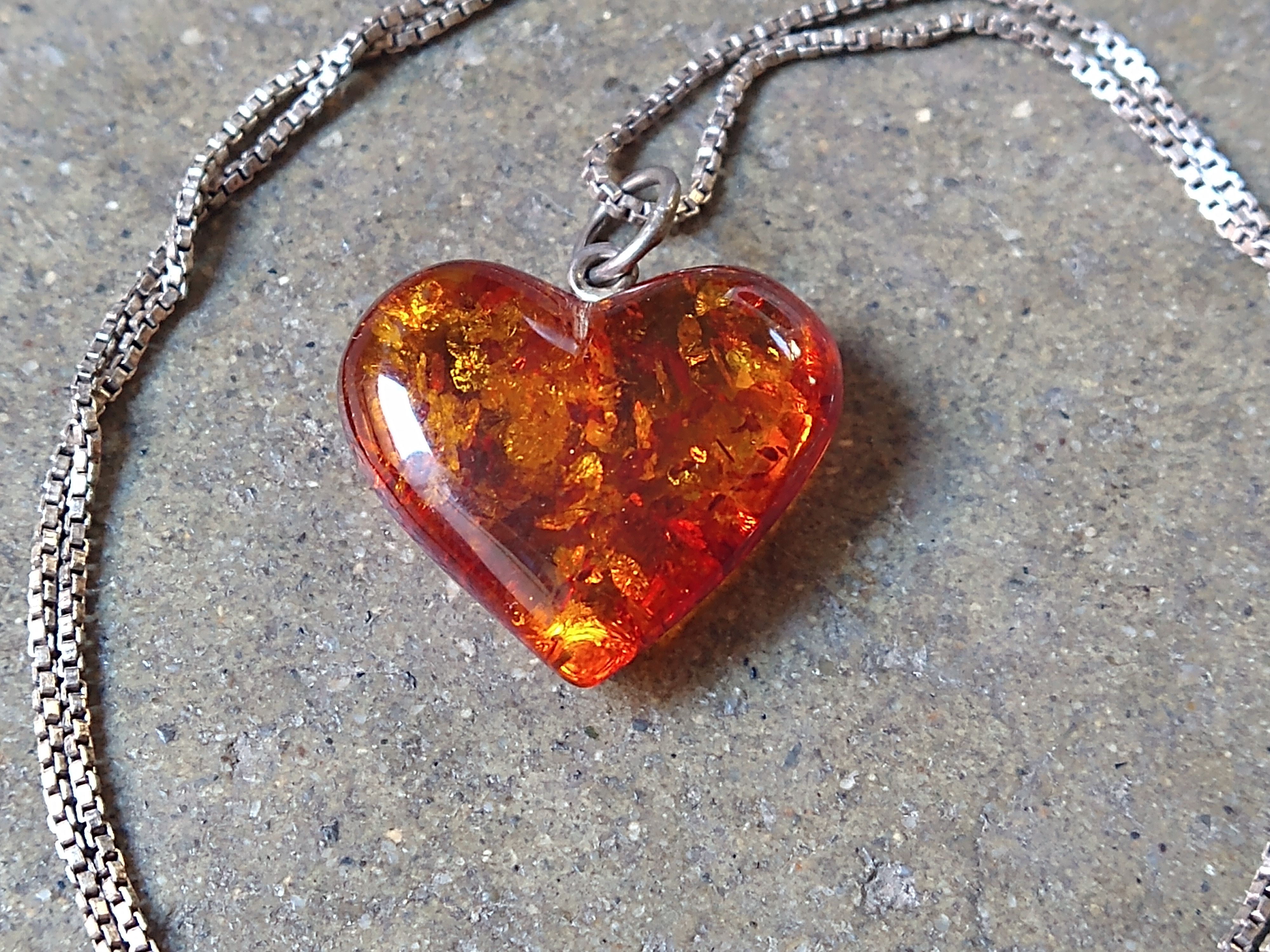 Jewelry Sterling Silver Necklace Faux Amber Orange 18" Italy Size ONE SIZE - 2 Thumbnail