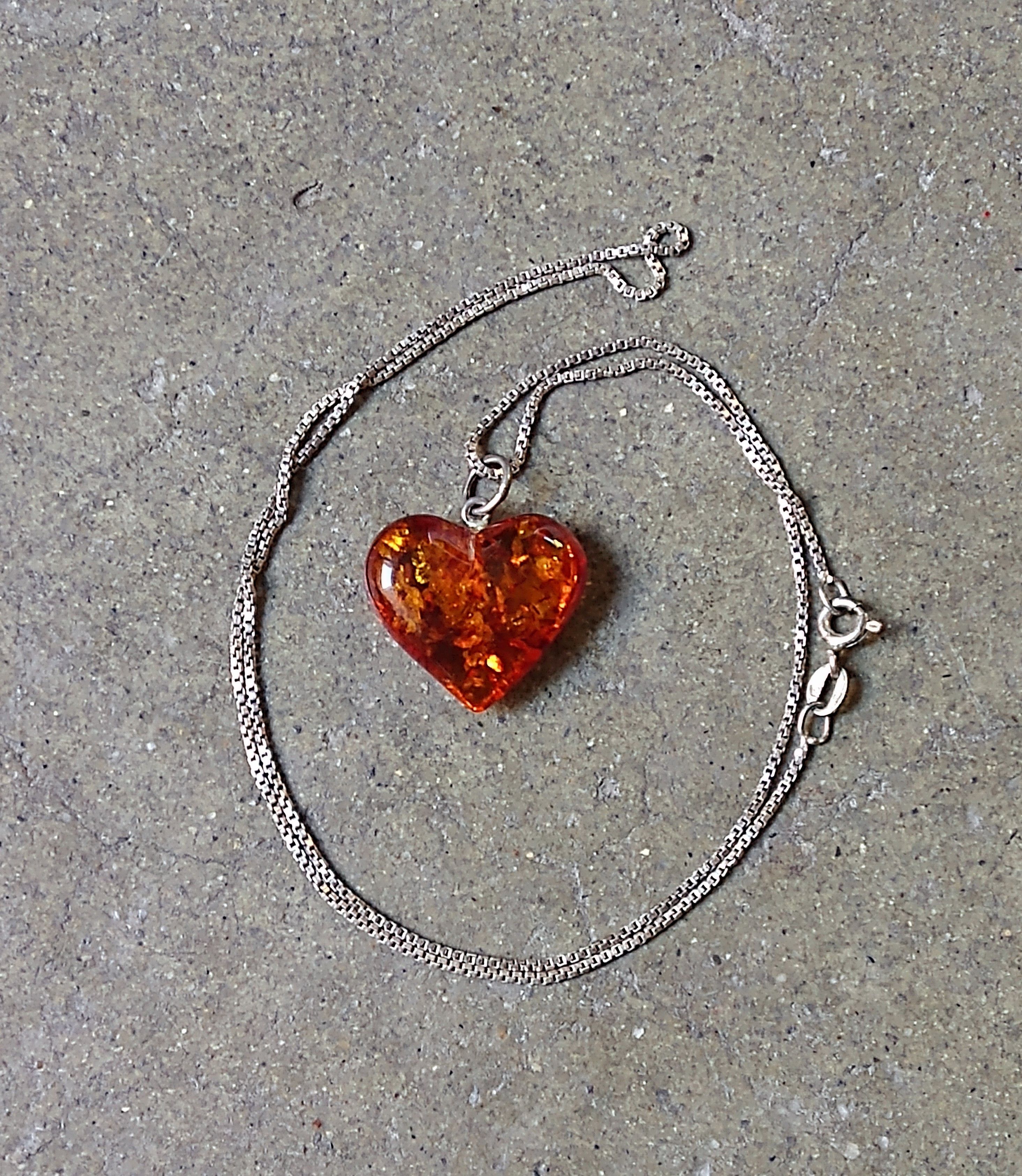 Jewelry Sterling Silver Necklace Faux Amber Orange 18" Italy Size ONE SIZE - 1 Thumbnail