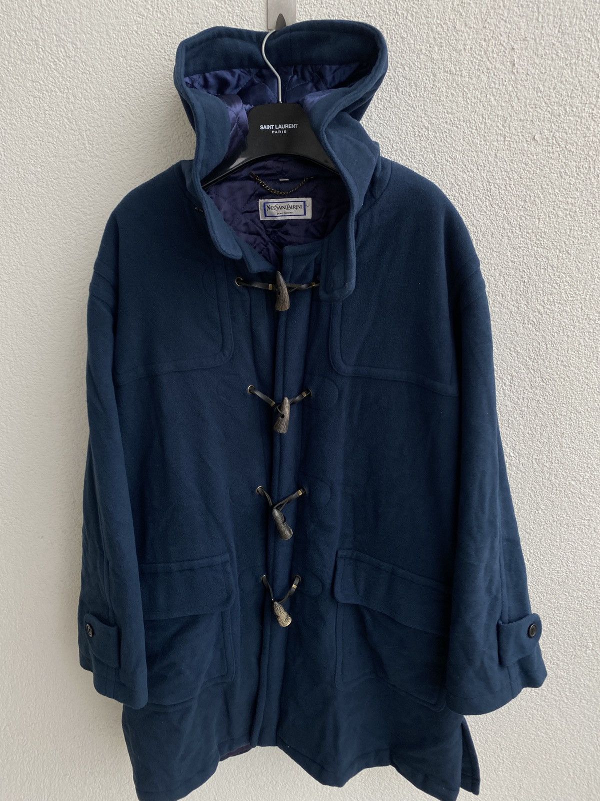 image of Vintage x YVES Saint Laurent Wool 90’S YSL Coat Cashmere Soft in Navy Blue, Men's (Size Large)